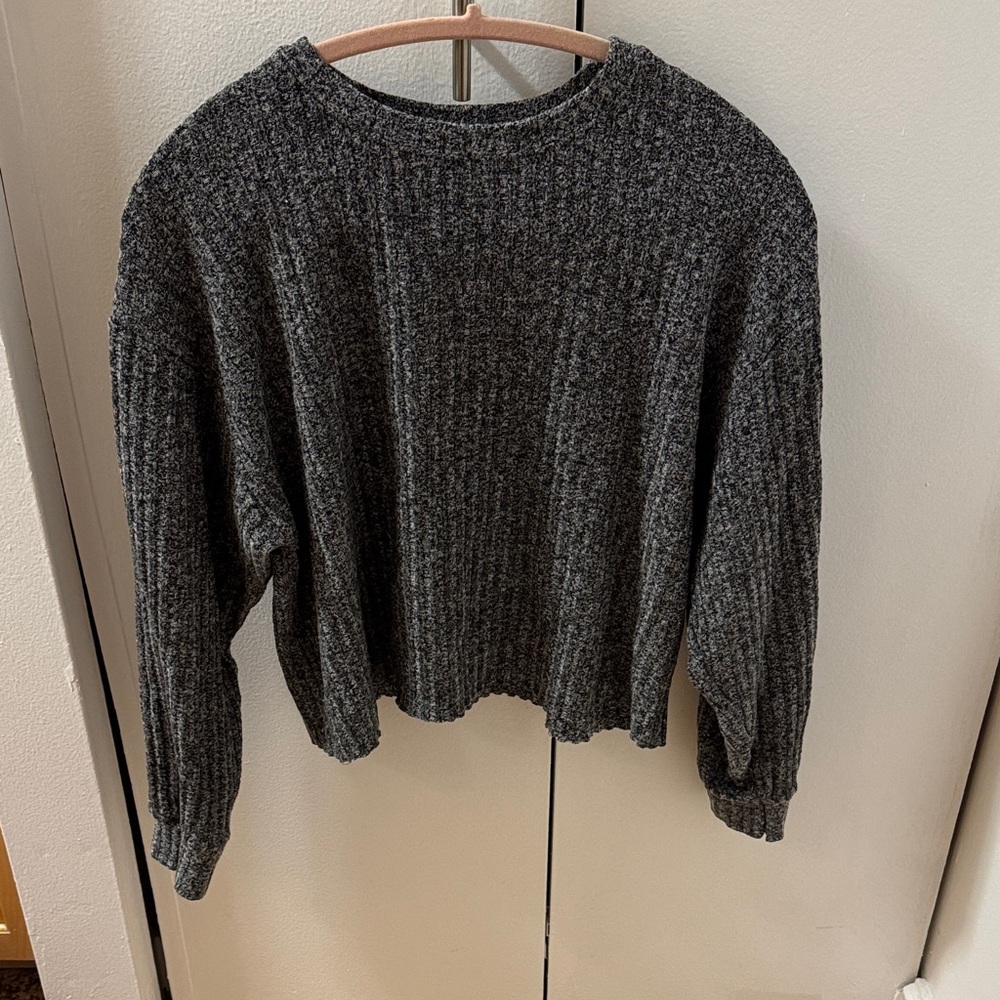 Zara Dark Gray Ribbed Crew Neck Sweater